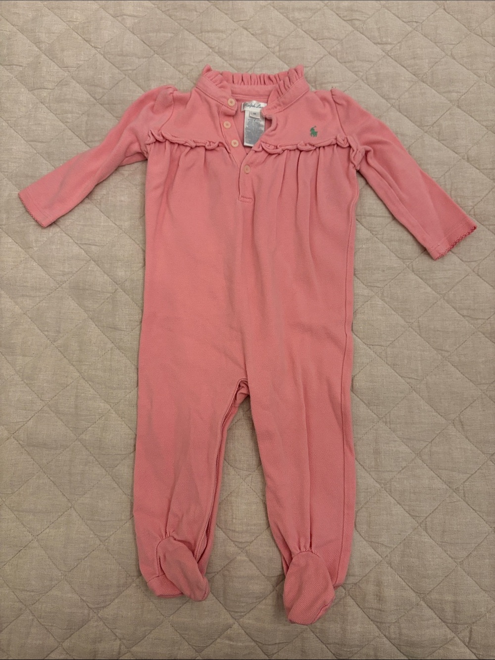 Ralph Lauren Coral Footed One-Piece with Ruffle Collar